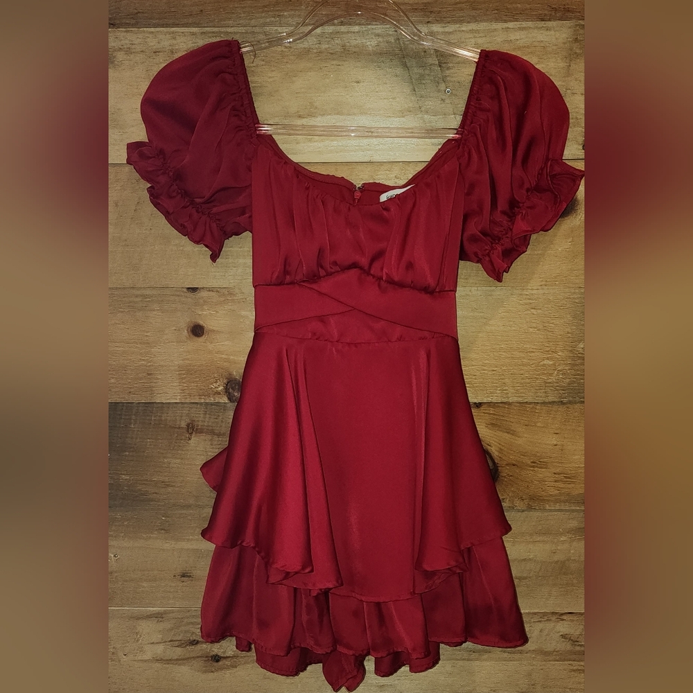 NWOT- Francescas Red Puff Sleeve Tiered Romper -  Women